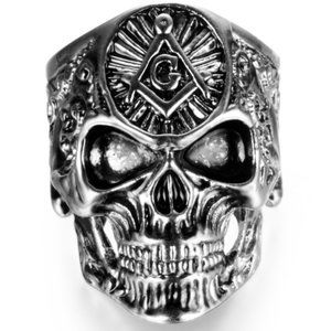 SILVER FREEMASON MASONIC SKULL HEAD RING